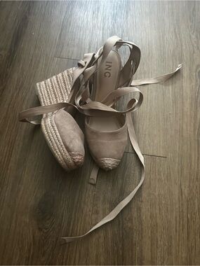 INC International Concepts Taupe Espadrille Wedge with Ankle Wrap